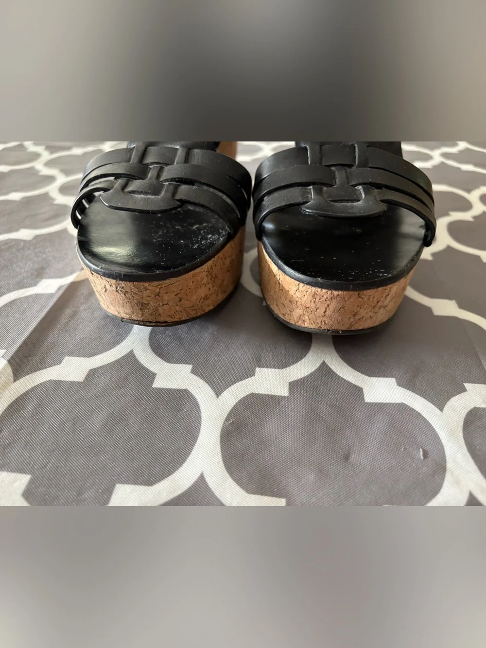 Tory Burch Leslie Black Leather Cork Wedge Sandals